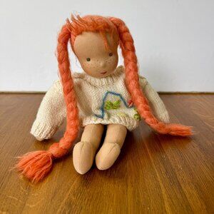 KATHE KRUSE Waldorf Doll 14" Handmade Braided Red Hair Knit Sweater Germany